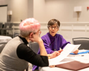 2 people talking